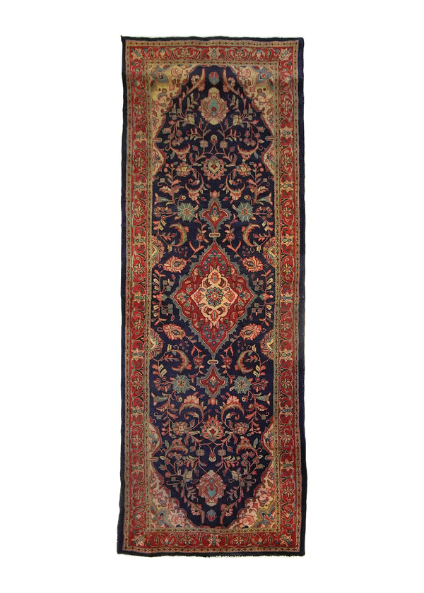 A23866 Persian Rug Azerbaijan Handmade Runner Tribal 3'7'' x 10'3'' -4x10- Blue Red Floral Design.jpg