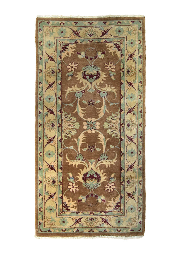 A23870 Persian Rug Mahal Handmade Runner Tribal 3'2'' x 6'5'' -3x6- Brown Whites Beige Green Floral Design