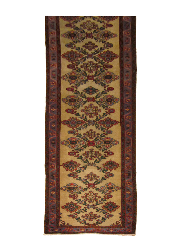 A23875 Persian Rug Gharajeh Handmade Runner Tribal 2'11'' x 12'2'' -3x12- Whites Beige Blue Green Geometric Design