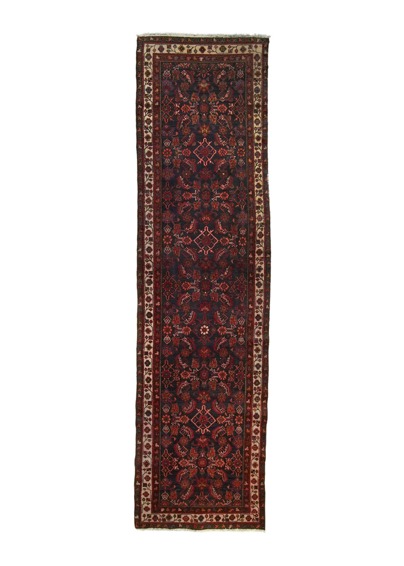A23879 Persian Rug Hamadan Handmade Runner Tribal 3'3'' x 12'2'' -3x12- Blue Red Geometric Design.jpg