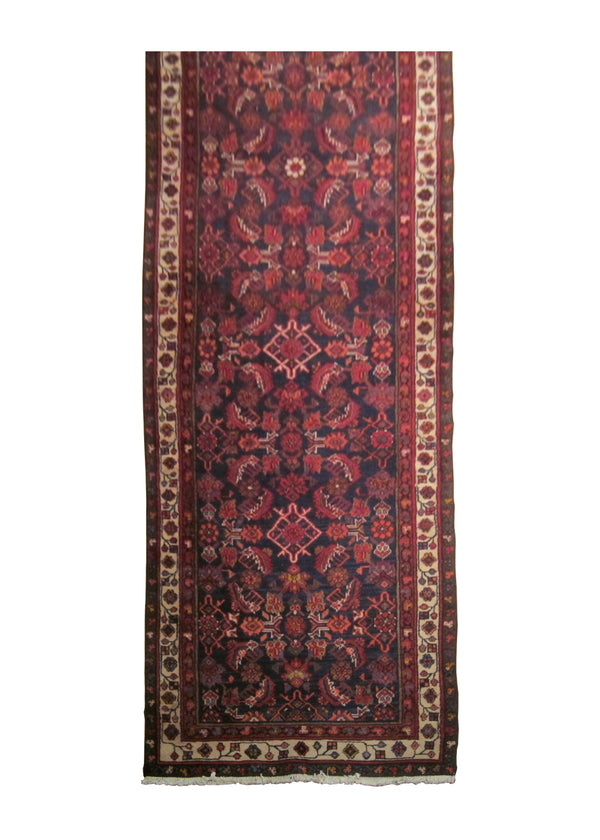 A23879 Persian Rug Hamadan Handmade Runner Tribal 3'3'' x 12'2'' -3x12- Blue Red Geometric Design