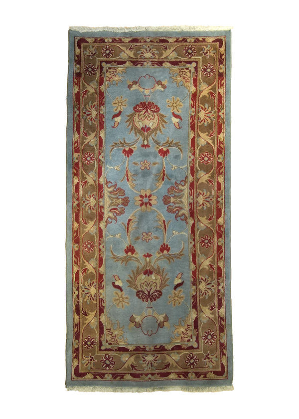 A23887 Persian Rug Mahal Handmade Runner Tribal 2'11'' x 6'6'' -3x7- Blue Brown Floral Design
