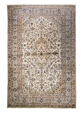 A23898 Persian Rug Kashan Handmade Area Traditional 6'4'' x 9'5'' -6x9- Whites Beige Gray Blue Floral Design