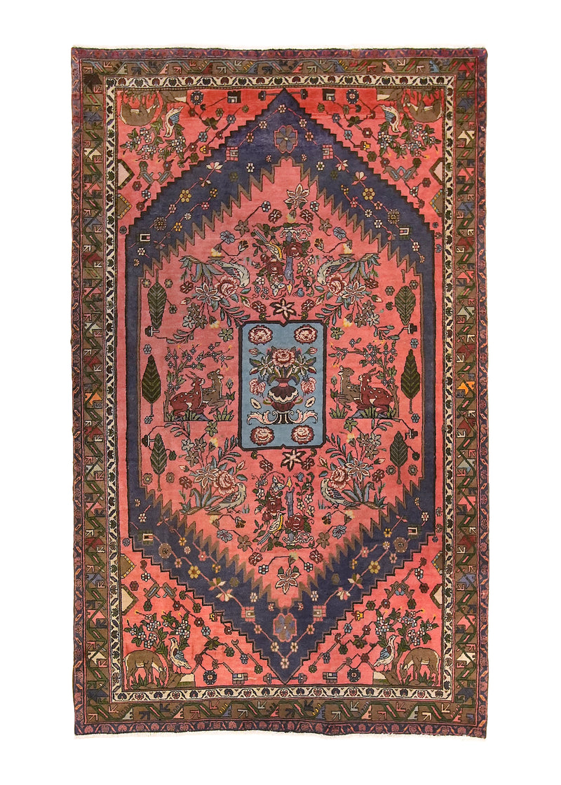 A23900 Persian Rug Azerbaijan Handmade Area Tribal 5'1'' x 8'4'' -5x8- Pink Tree of Life Animals Design.jpg