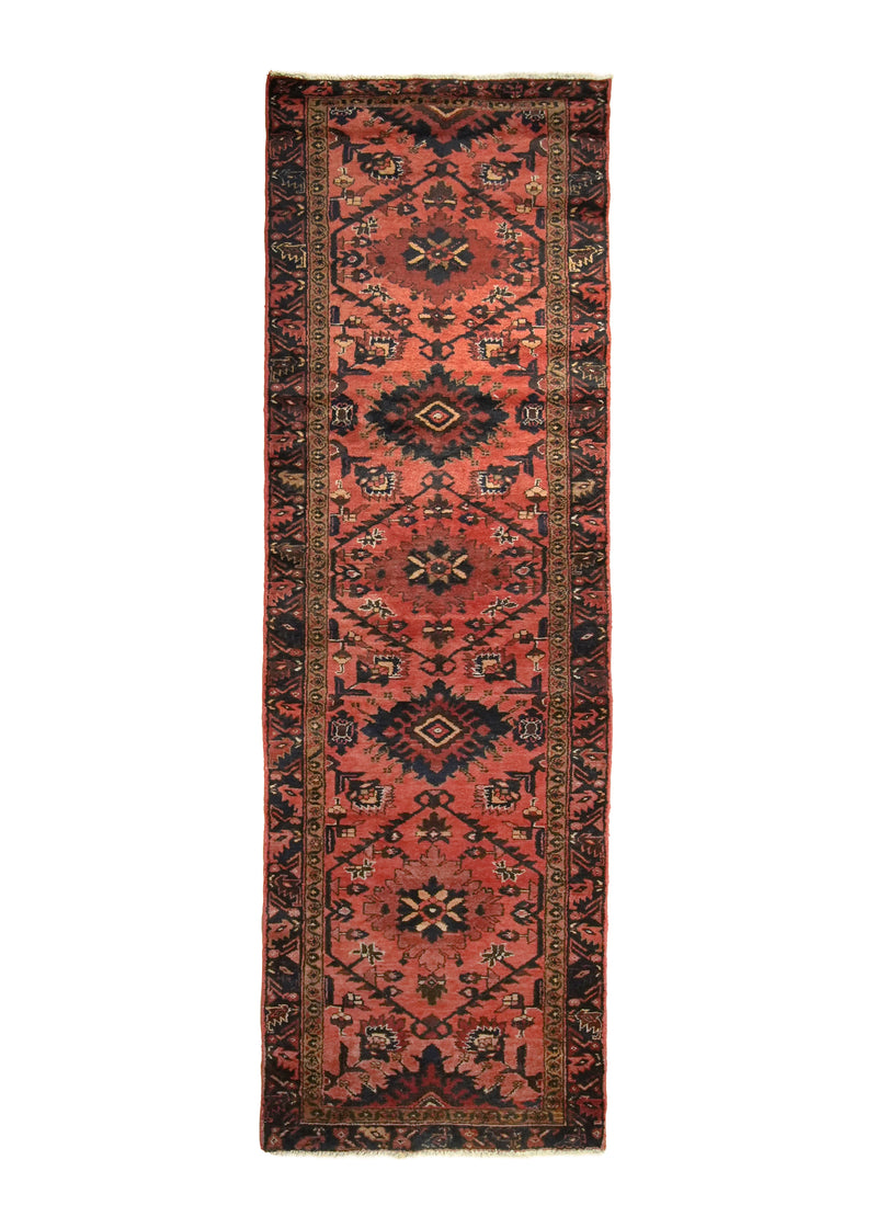 A23905 Persian Rug Hamadan Handmade Runner Tribal 3'5'' x 9'11'' -3x10- Red Geometric Design.jpg