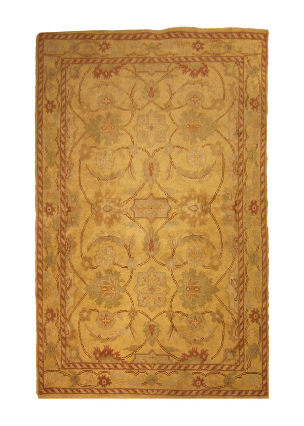 A23908 Persian Rug Mahal Handmade Area Tribal 4'4'' x 6'8'' -4x7- Whites Beige Green Floral Design