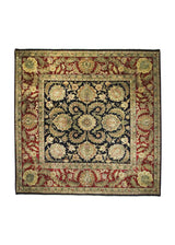A23939 Oriental Rug Indian Handmade Square Transitional 10'3'' x 10'3'' -10x10- Black Red Tea Washed Floral Design