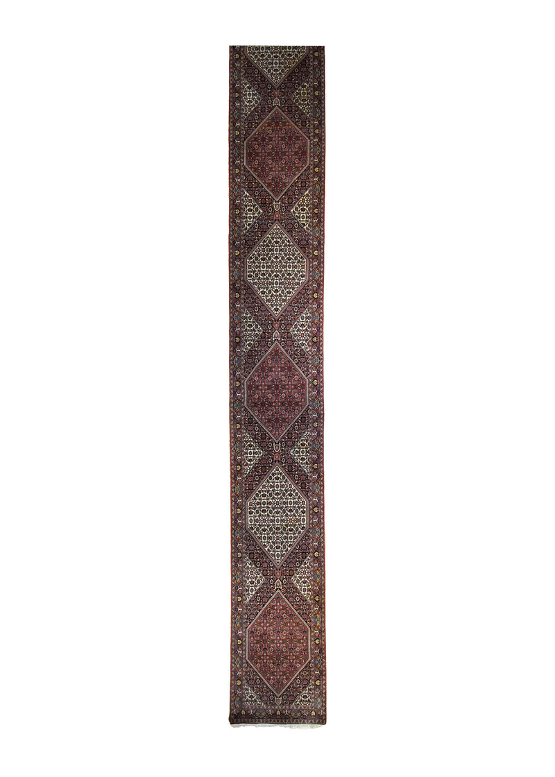 A24021 Persian Rug Bijar Handmade Runner Traditional 2'5'' x 19'9'' -2x20- Blue Red Geometric Herati Design