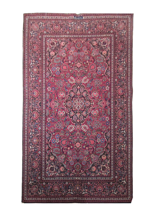 A24032 Persian Rug Kashan Handmade Area Traditional 4'4'' x 6'8'' -4x7- Red Blue Toranj Mehrab Floral Design