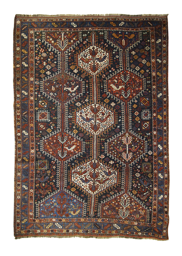 A24043 Persian Rug Shiraz Handmade Area Tribal Vintage 4'3'' x 5'10'' -4x6- Blue Geometric Design