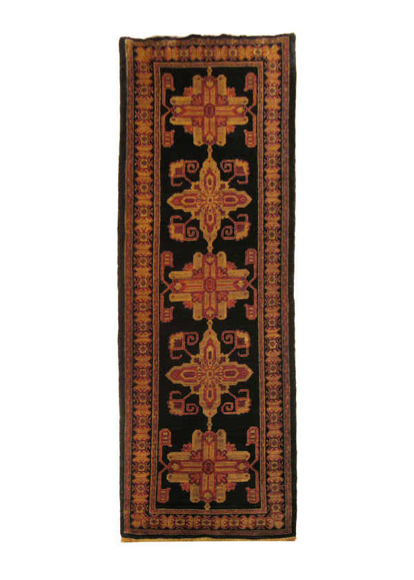 A24046 Persian Rug Bijar Handmade Runner Traditional 2'6'' x 8'1'' -3x8- Blue Whites Beige Geometric Design