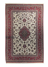 A24047 Persian Rug Isfahan Handmade Area Traditional 4'12'' x 7'7'' -5x8- Whites Beige Red Floral Design