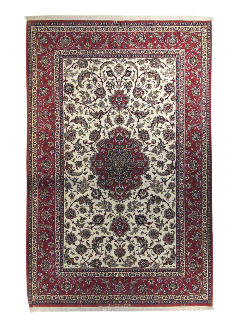 A24047 Persian Rug Isfahan Handmade Area Traditional 4'12'' x 7'7'' -5x8- Whites Beige Red Floral Design