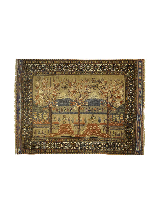 A24058 Oriental Rug Afghan Handmade Area Tribal 4'7'' x 6'3'' -5x6- Whites Beige Pictorial Design