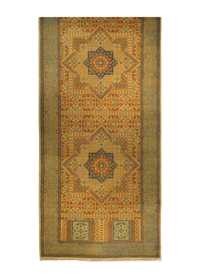 A24072 Oriental Rug Indian Handmade Runner Transitional Tribal 4'2'' x 9'10'' -4x10- Red Blue Tea Washed Mamluk Design
