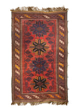 A24078 Oriental Rug Afghan Handmade Area Tribal Vintage 7'1'' x 11'7'' -7x12- Red Geometric Design