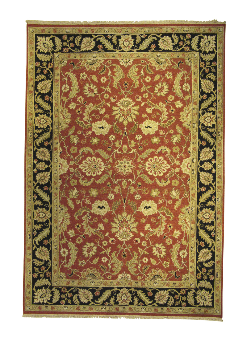 A24089 Oriental Rug Indian Handmade Area Transitional 5'12'' x 8'10'' -6x9- Red Black Floral Soumak Design