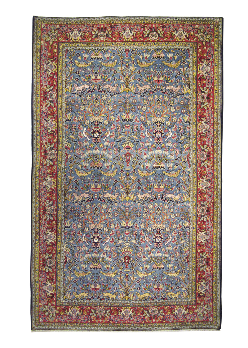 A24112 Persian Rug Qum Handmade Area Traditional 5'4'' x 8'6'' -5x9- Blue Red Tree of Life Design