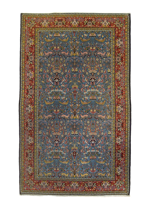 A24112 Persian Rug Qum Handmade Area Traditional 5'4'' x 8'6'' -5x9- Blue Red Tree of Life Design.jpg