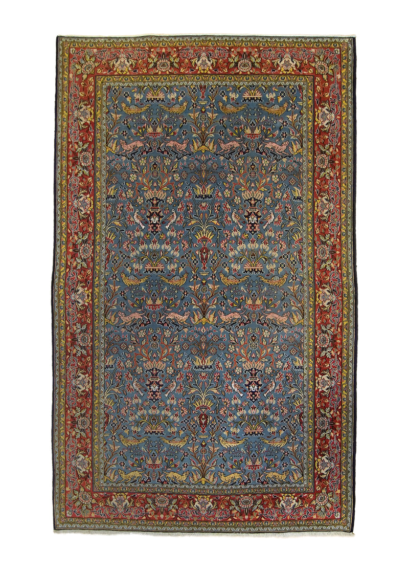 A24112 Persian Rug Qum Handmade Area Traditional 5'4'' x 8'6'' -5x9- Blue Red Tree of Life Design.jpg