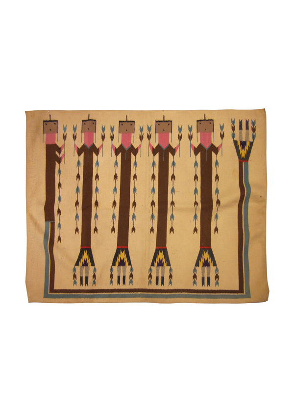A24115 Native American Rug Navajo Handmade Area Tribal Antique 3'2'' x 4'1'' -3x4- Whites Beige Brown Yeibechai Geometric Design