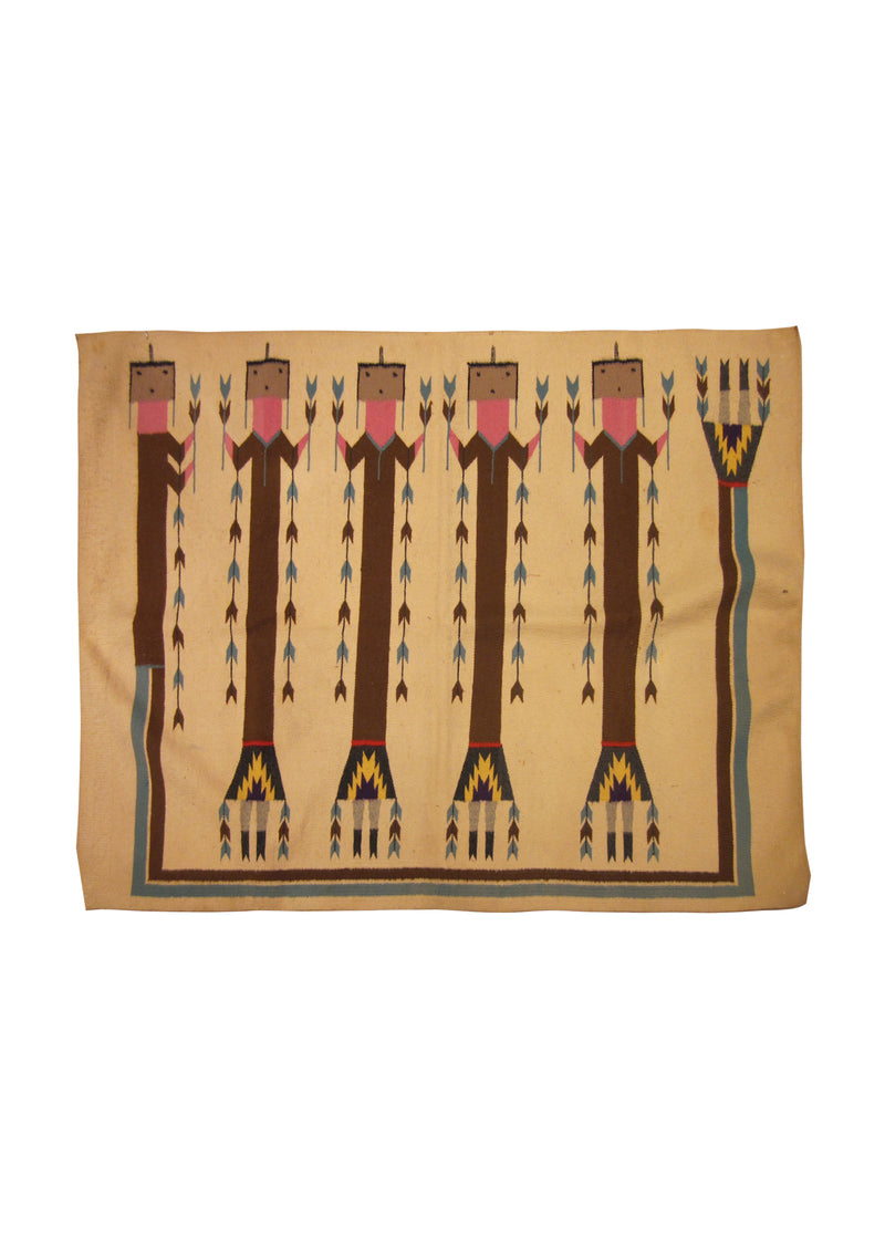 A24115 Native American Rug Navajo Handmade Area Tribal Antique 3'2'' x 4'1'' -3x4- Whites Beige Brown Yeibechai Geometric Design