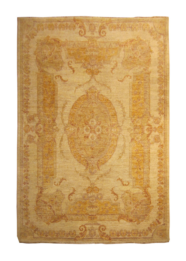 A24121 Oriental Rug Pakistani Handmade Area Transitional 4'9'' x 6'9'' -5x7- Whites Beige Yellow Gold Antique Washed Oushak Floral Design