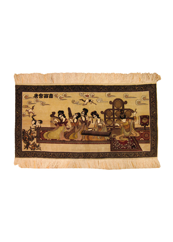 A24172 Oriental Rug Chinese Handmade Area Traditional 1'7'' x 3'1'' -2x3- Whites Beige Multi-color Pictorial Design