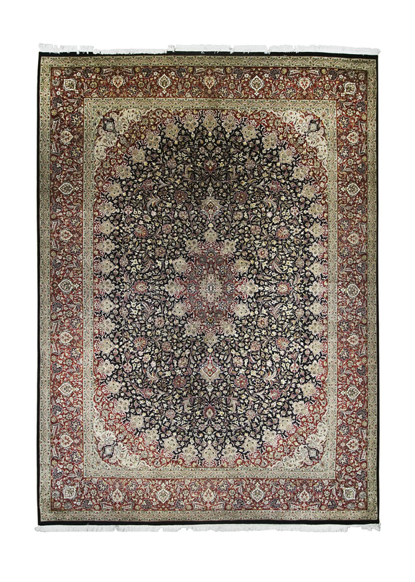 A24279 Oriental Rug Pakistani Handmade Area Transitional Traditional 10'2'' x 14'0'' -10x14- Black Red Kashan Floral Design