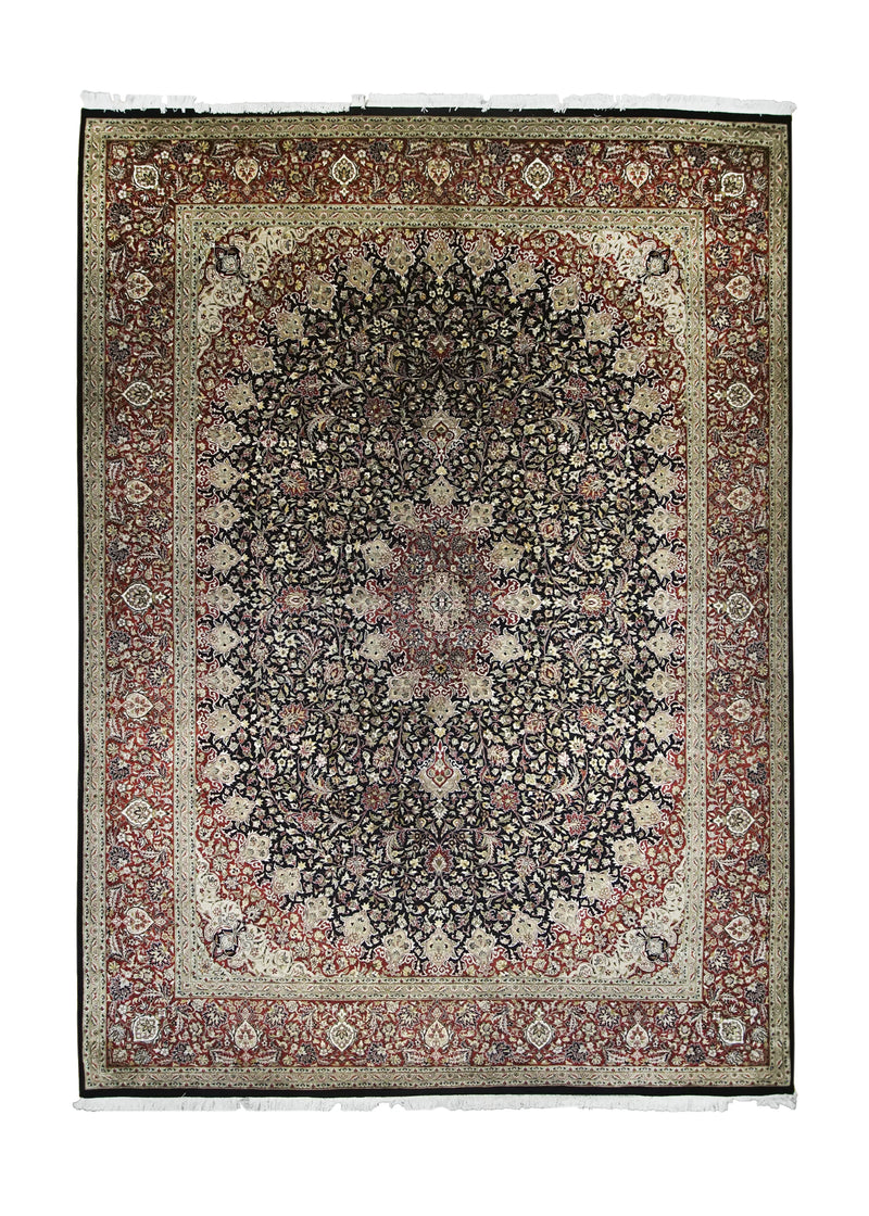 A24279 Oriental Rug Pakistani Handmade Area Transitional Traditional 10'2'' x 14'0'' -10x14- Black Red Kashan Floral Design