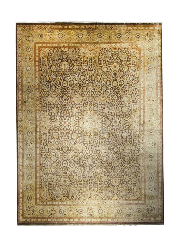 A24283 Oriental Rug Pakistani Handmade Area Transitional 8'12'' x 12'2'' -9x12- Brown Whites Beige Antique Washed Floral Design