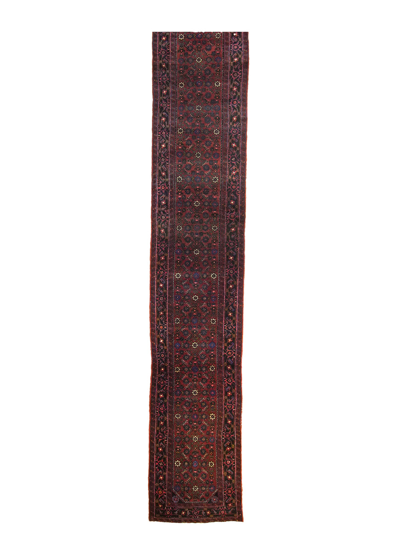 A24290 Persian Rug Hossein Abad Handmade Runner Tribal Antique 2'7'' x 16'8'' -3x17- Red Blue Herati Design.jpg