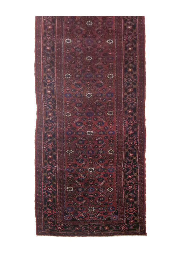 A24290 Persian Rug Hossein Abad Handmade Runner Tribal Antique 2'7'' x 16'8'' -3x17- Red Blue Herati Design