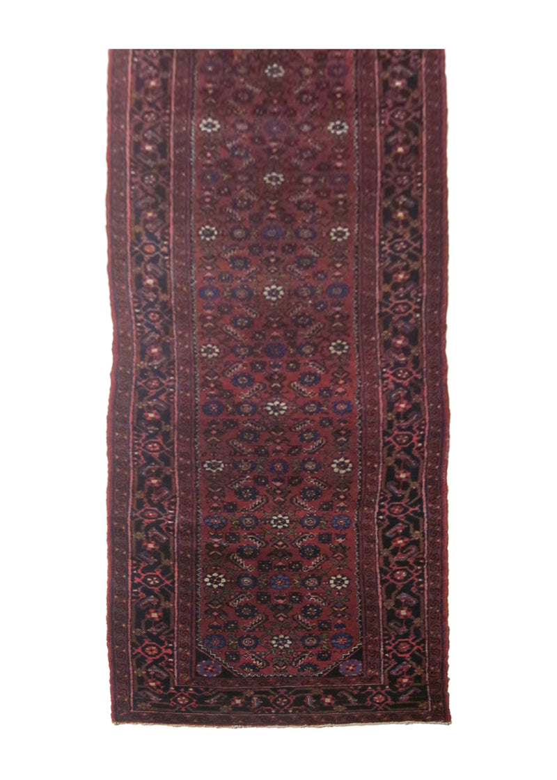A24290 Persian Rug Hossein Abad Handmade Runner Tribal Antique 2'7'' x 16'8'' -3x17- Red Blue Herati Design
