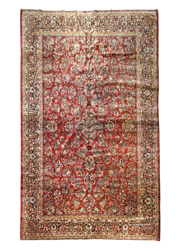 A24297 Persian Rug Sarouk Handmade Area Traditional Antique 11'1'' x 17'8'' -11x18- Red Blue Floral Design