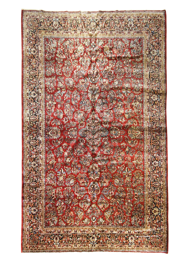 A24297 Persian Rug Sarouk Handmade Area Traditional Antique 11'1'' x 17'8'' -11x18- Red Blue Floral Design