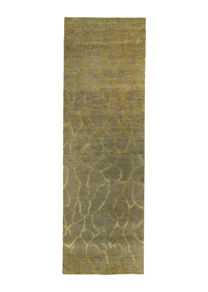 A24337 Oriental Rug Indian Handmade Runner Modern Neutral 2'7'' x 8'2'' -3x8- Brown Crackle Design.jpg