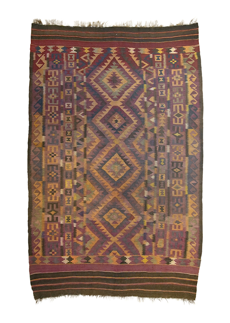 A24347 Oriental Rug Pakistani Handmade Area Tribal Vintage 5'12'' x 9'3'' -6x9- Purple Yellow Gold Kilim Geometric Design