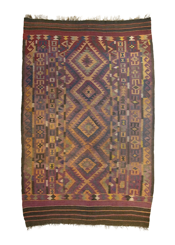 A24347 Oriental Rug Pakistani Handmade Area Tribal Vintage 6'0'' x 9'3'' -6x9- Purple Yellow Gold Kilim Geometric Design.jpg