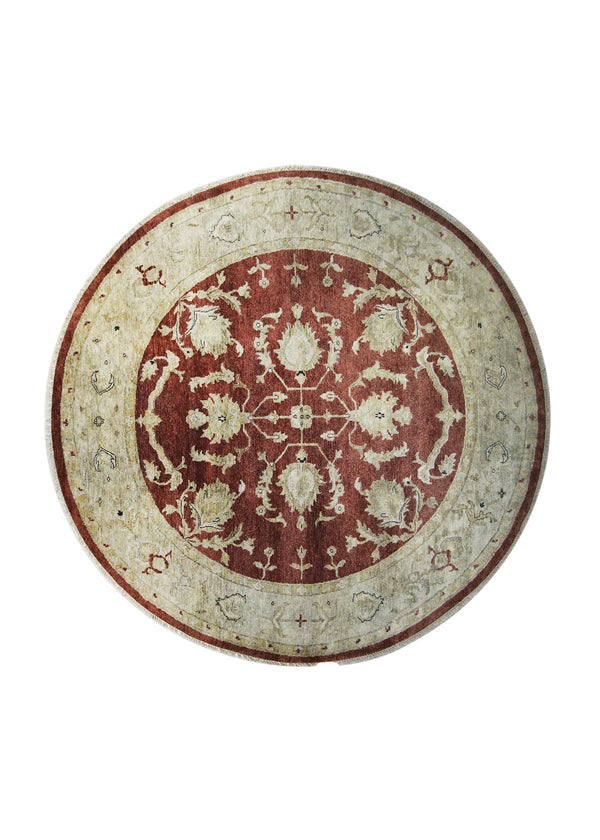 A24353 Oriental Rug Afghan Handmade Round Transitional 7'11'' x 7'11'' -8x8- Red Yellow Gold Oushak Floral Design