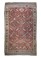 A24413 Persian Rug Ghashghaei Handmade Area Tribal Antique 5'8'' x 8'3'' -6x8- Red Whites Beige Geometric Design