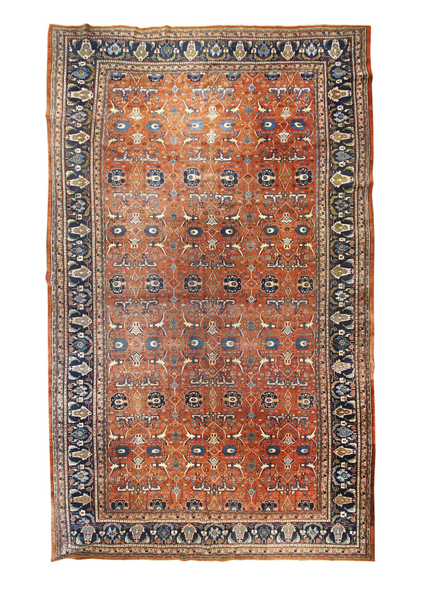 A24425 Persian Rug Bijar Handmade Area Traditional Antique 11'3'' x 18'6'' -11x19- Red Blue Floral Design