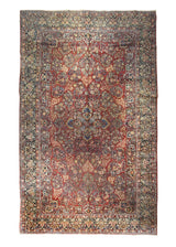 A24479 Persian Rug Sarouk Handmade Area Traditional Antique 10'5'' x 16'8'' -10x17- Red Blue Floral Design