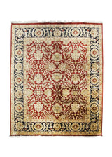 A24482 Oriental Rug Indian Handmade Area Transitional 8'0'' x 9'8'' -8x10- Red Black Tea Washed Floral Design