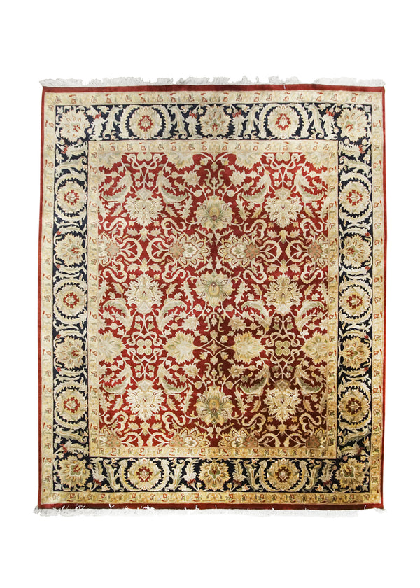 A24482 Oriental Rug Indian Handmade Area Transitional 8'0'' x 9'8'' -8x10- Red Black Tea Washed Floral Design