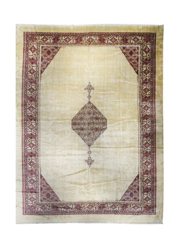 A24484 Oriental Rug Turkish Handmade Area Tribal Antique 13'0'' x 17'0'' -13x17- Whites Beige Red Geometric Open Field Design