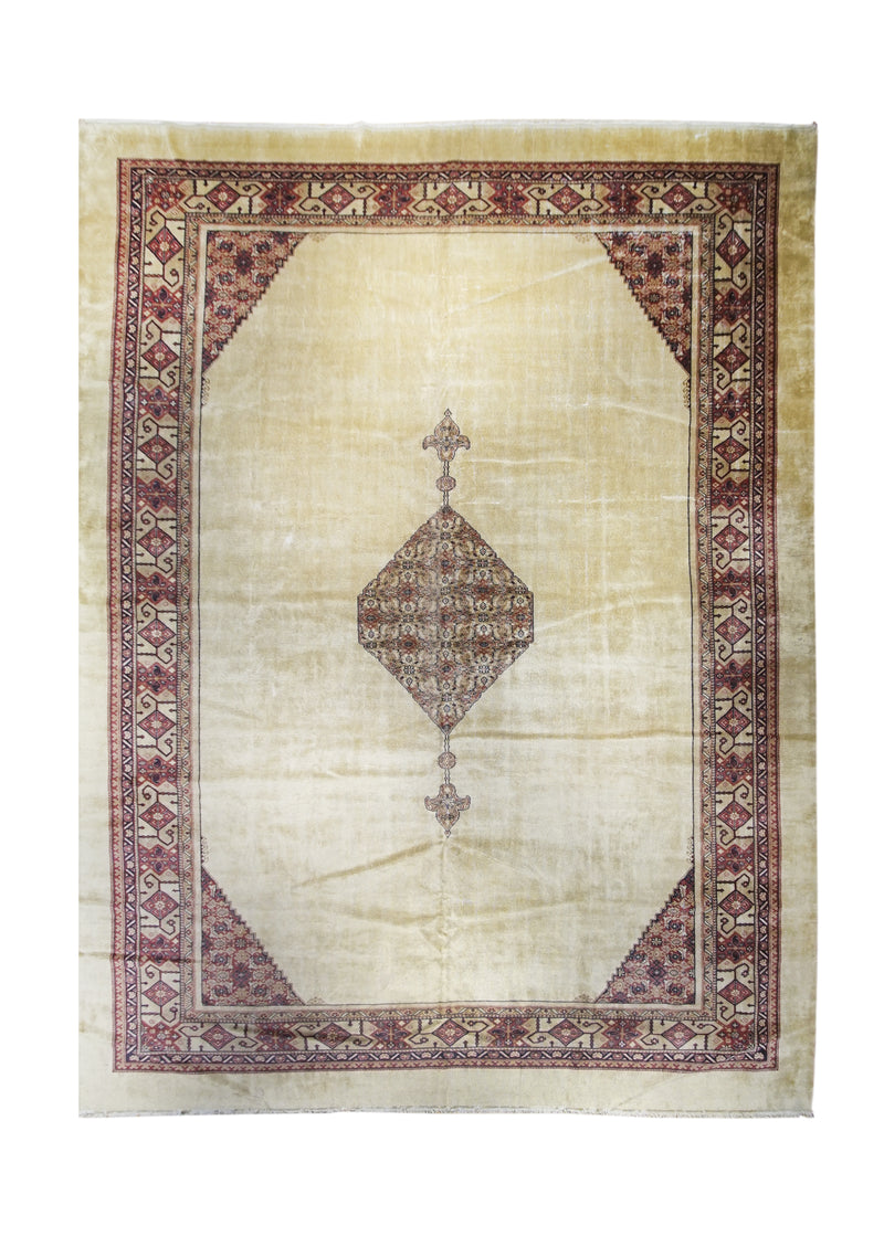 A24484 Oriental Rug Turkish Handmade Area Tribal Antique 13'0'' x 17'0'' -13x17- Whites Beige Red Geometric Open Field Design