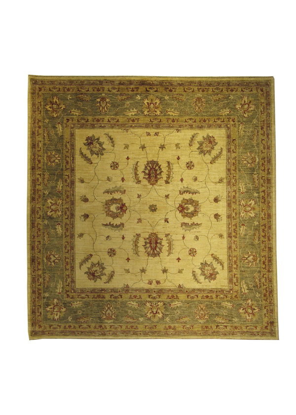 A24516 Oriental Rug Pakistani Handmade Square Transitional 6'5'' x 6'9'' -6x7- Whites Beige Green Antique Washed Oushak Floral Design