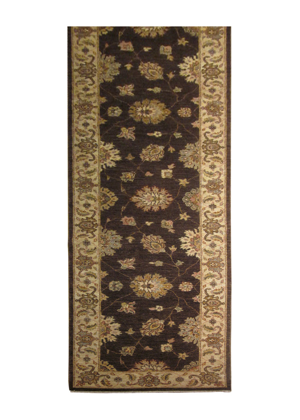 A24532 Oriental Rug Pakistani Handmade Runner Transitional 2'7'' x 14'1'' -3x14- Brown Whites Beige Antique Washed Oushak Floral Design