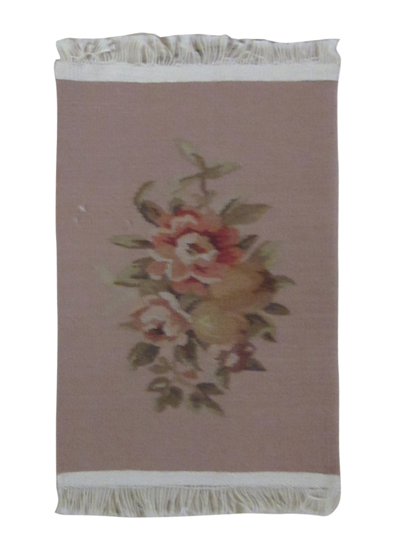 A24545 Oriental Rug Chinese Handmade Area Traditional 0'8'' x 0'11'' -1x1- Pink Tapestry Design